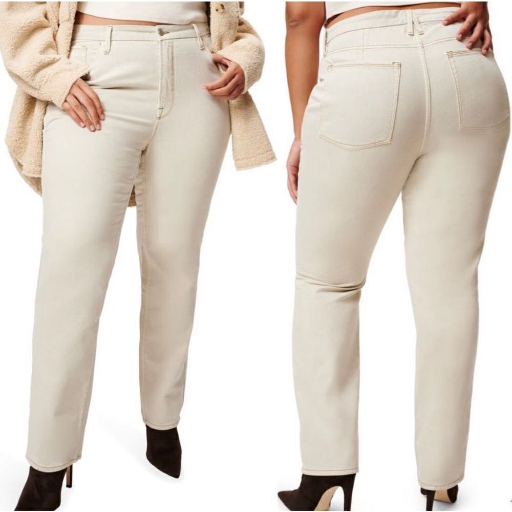 Good American 15 Good 90s Icon Straight Leg High Rise in Bone Denim Jeans